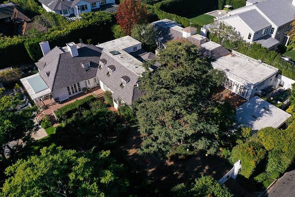 aerial view luxury white estate mansion
