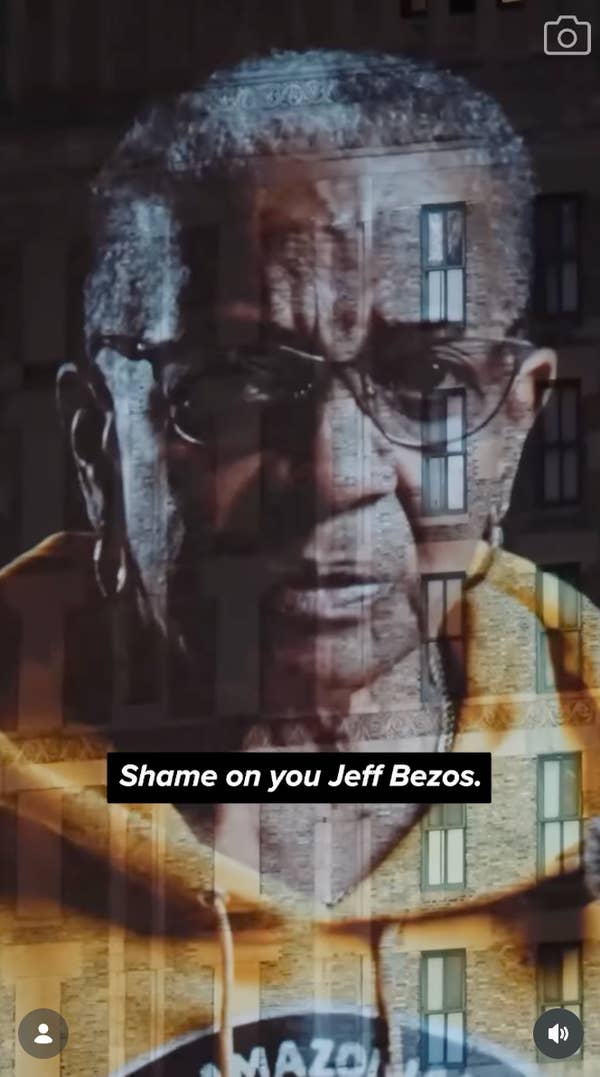 amazon worker protest projection jeff bezos