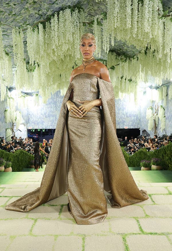 angel reese gold strapless gown met gala