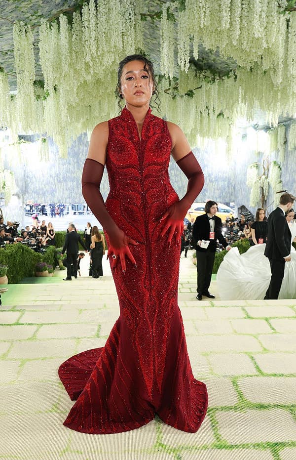 angel reese met gala red sequin gown