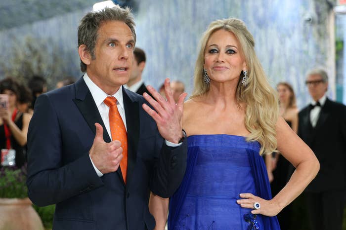 ben stiller christine taylor met gala thumbs up