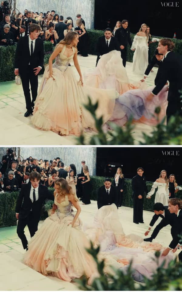blake lively met gala train unfurling vogue