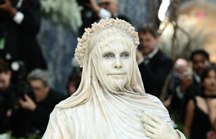 celebrity marble statue costume met gala