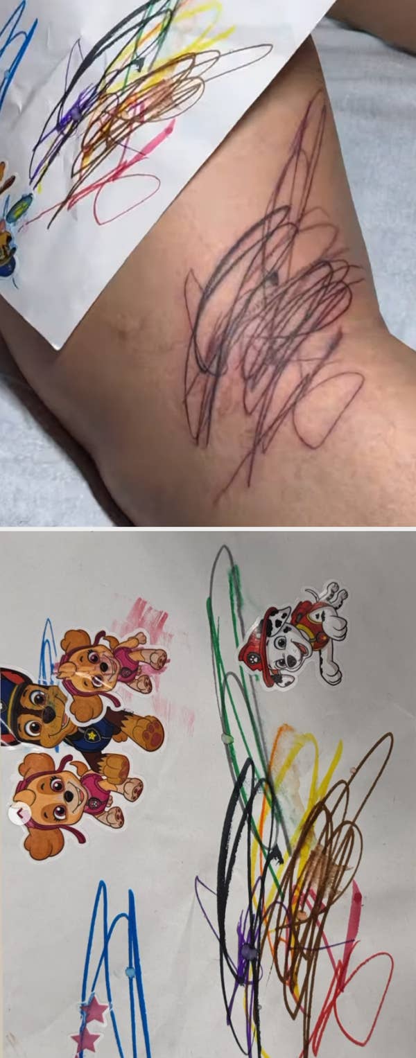 child scribble drawing tattoo comparison paw patrol