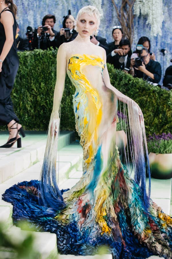 emma chamberlain abstract painted couture dress