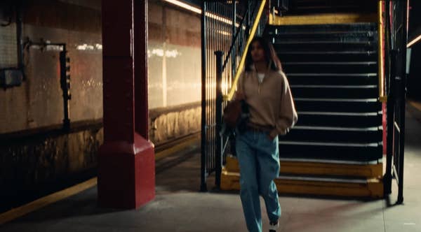 fashion model subway stairs candid