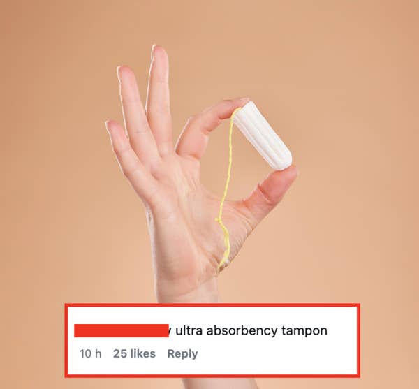 hand holding ultra absorbency tampon meme