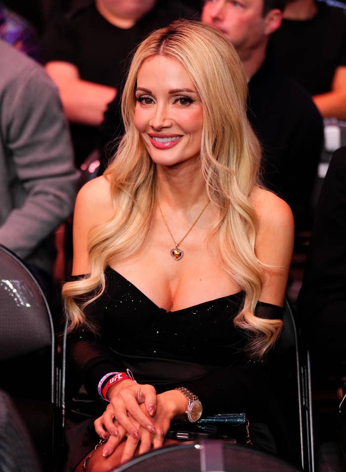 holly madison black off the shoulder dress ufc event