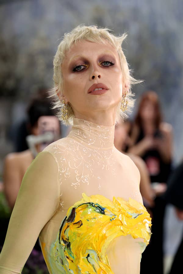 iris law sheer yellow painted bodice met gala