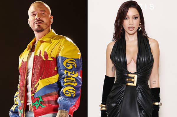 j balvin yellow jacket and anitta black dress