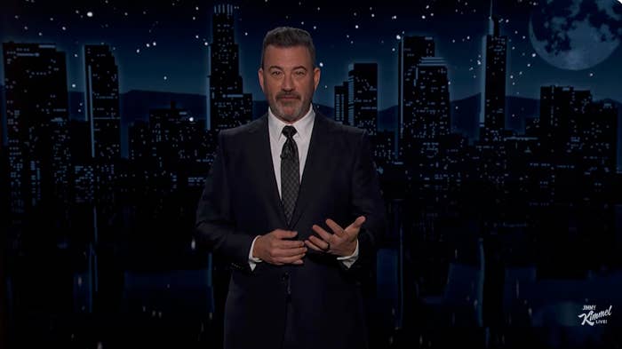 jimmy kimmel standing on talk show set