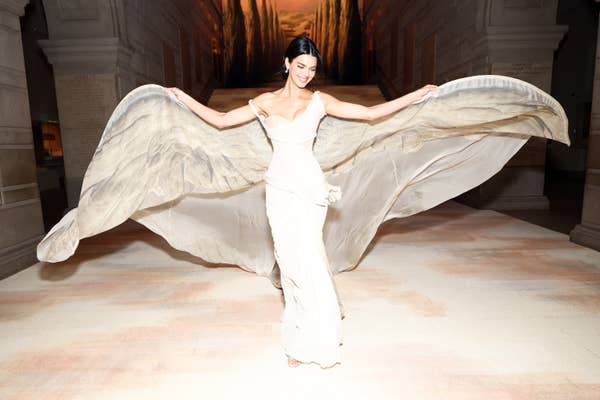 kendall jenner smiling white angel wing dress met gala