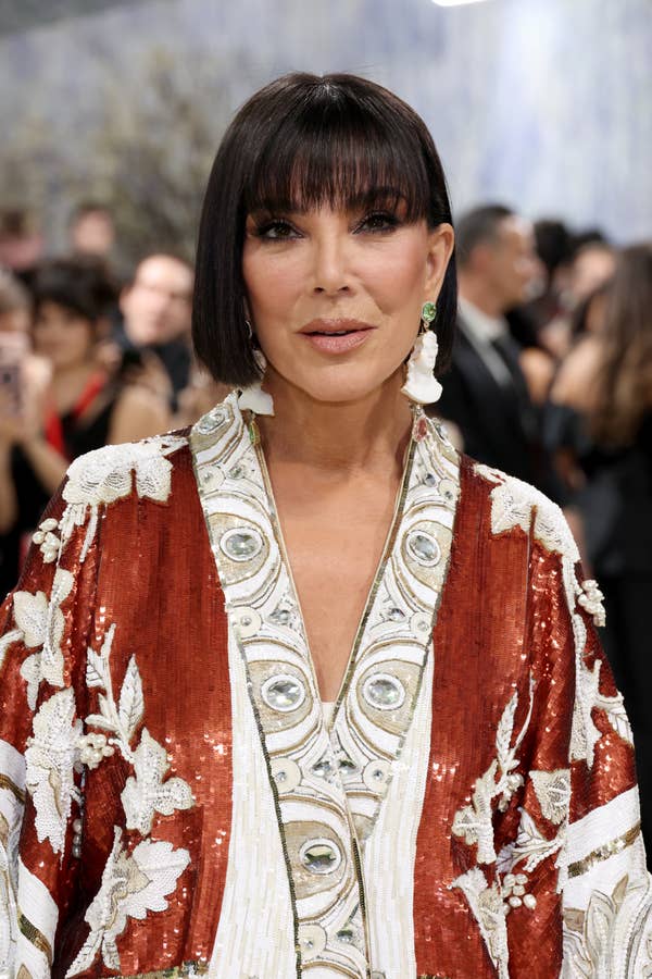 kris jenner embellished red white caftan met gala