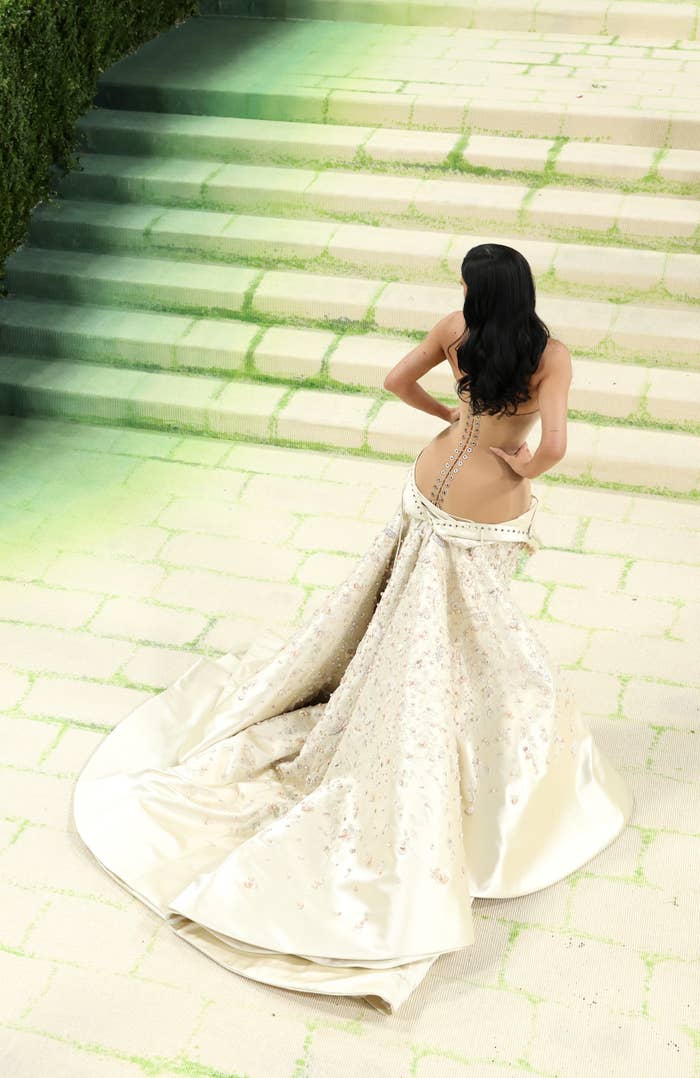 kylie jenner met gala dress back view stairs