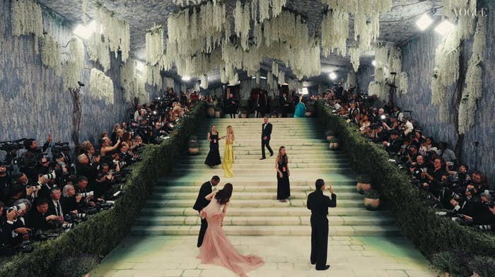 met gala grand staircase floral decor celebrities