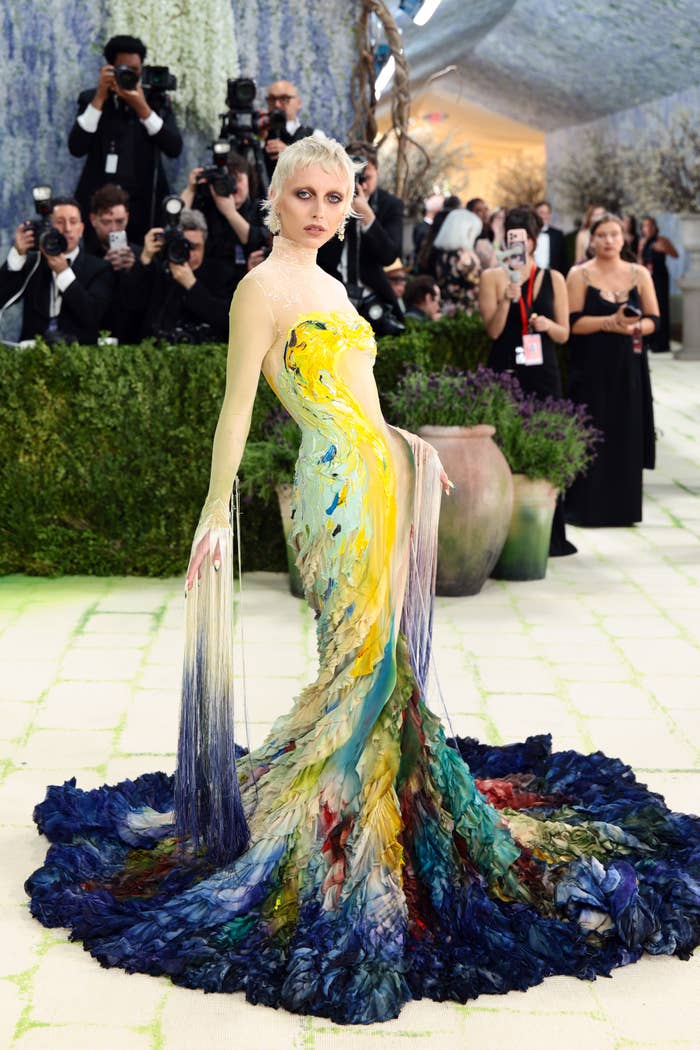 model colorful textured gown met gala