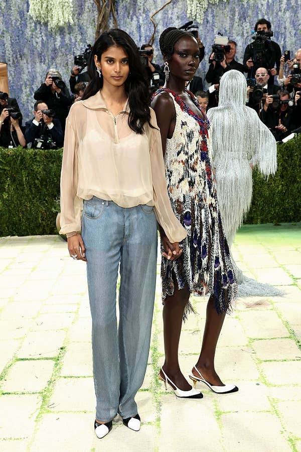 models posing red carpet met gala 2024