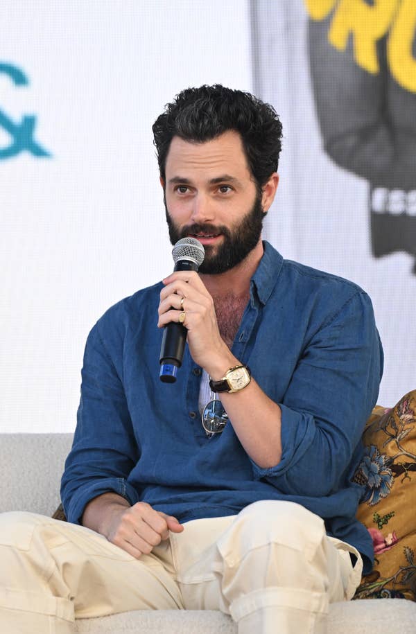 penn badgley blue linen shirt interview