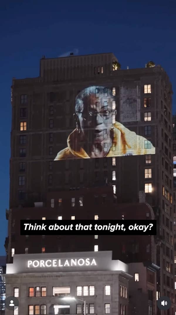 protest message projected on nyc building