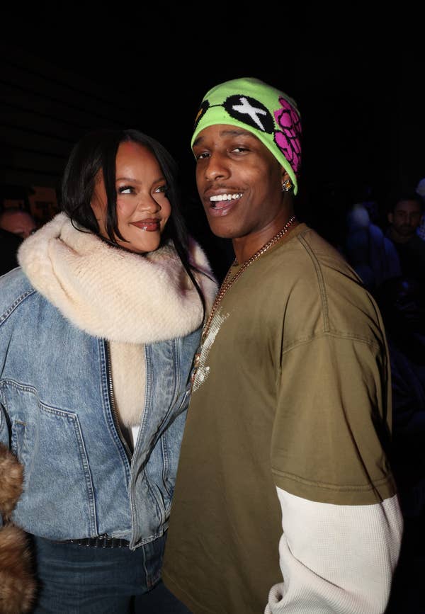 rihanna asap rocky casual denim green beanie