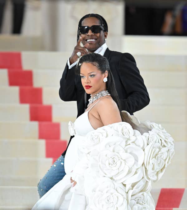 rihanna asap rocky met gala white floral gown