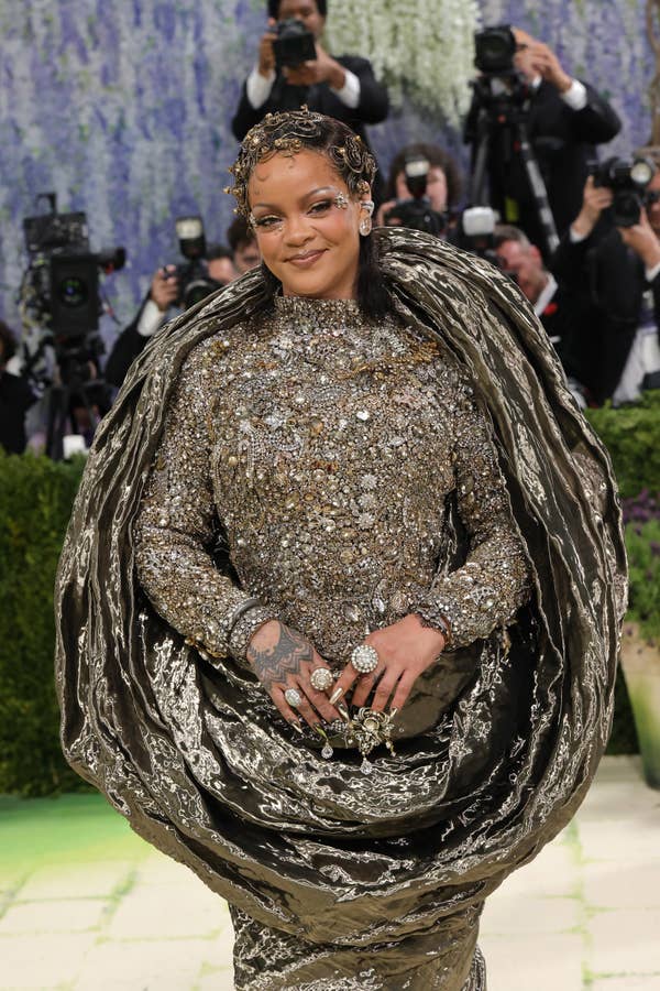 rihanna textured bronze sculptural gown met gala