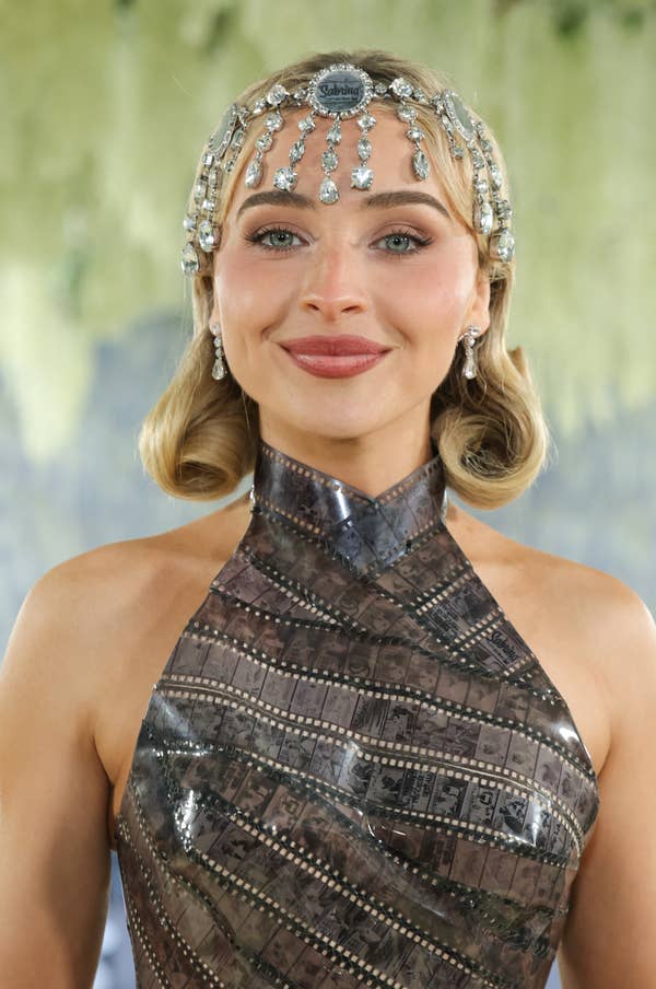 sabrina carpenter film strip dress crystal headpiece