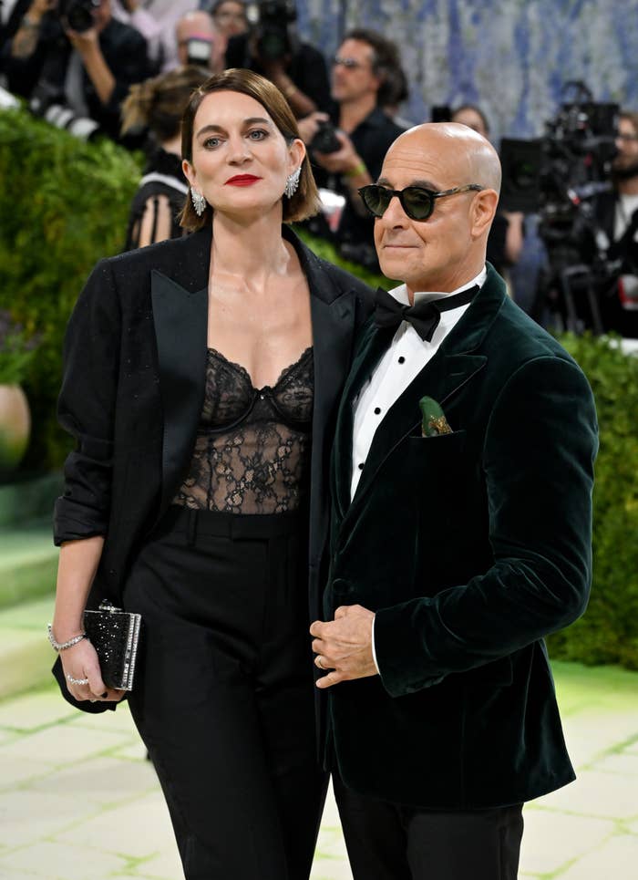 stanley tucci velvet tuxedo felicity blunt lace suit